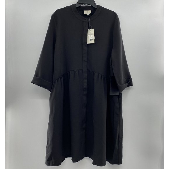 Tuckernuck Women's Black Stretch Crepe Royal Shirt Dress Mini Half Sleeve sz XXL - Picture 2 of 7
